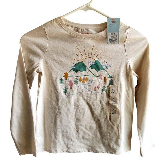 Long-Sleeve Cat & Jack Kids Mountain Print Graphic Tee Size S Cotton/Polyester B - Picture 1 of 4